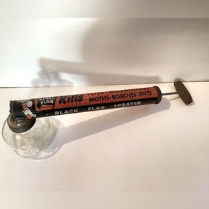 Vintage Black Flag bug spray with glass jar